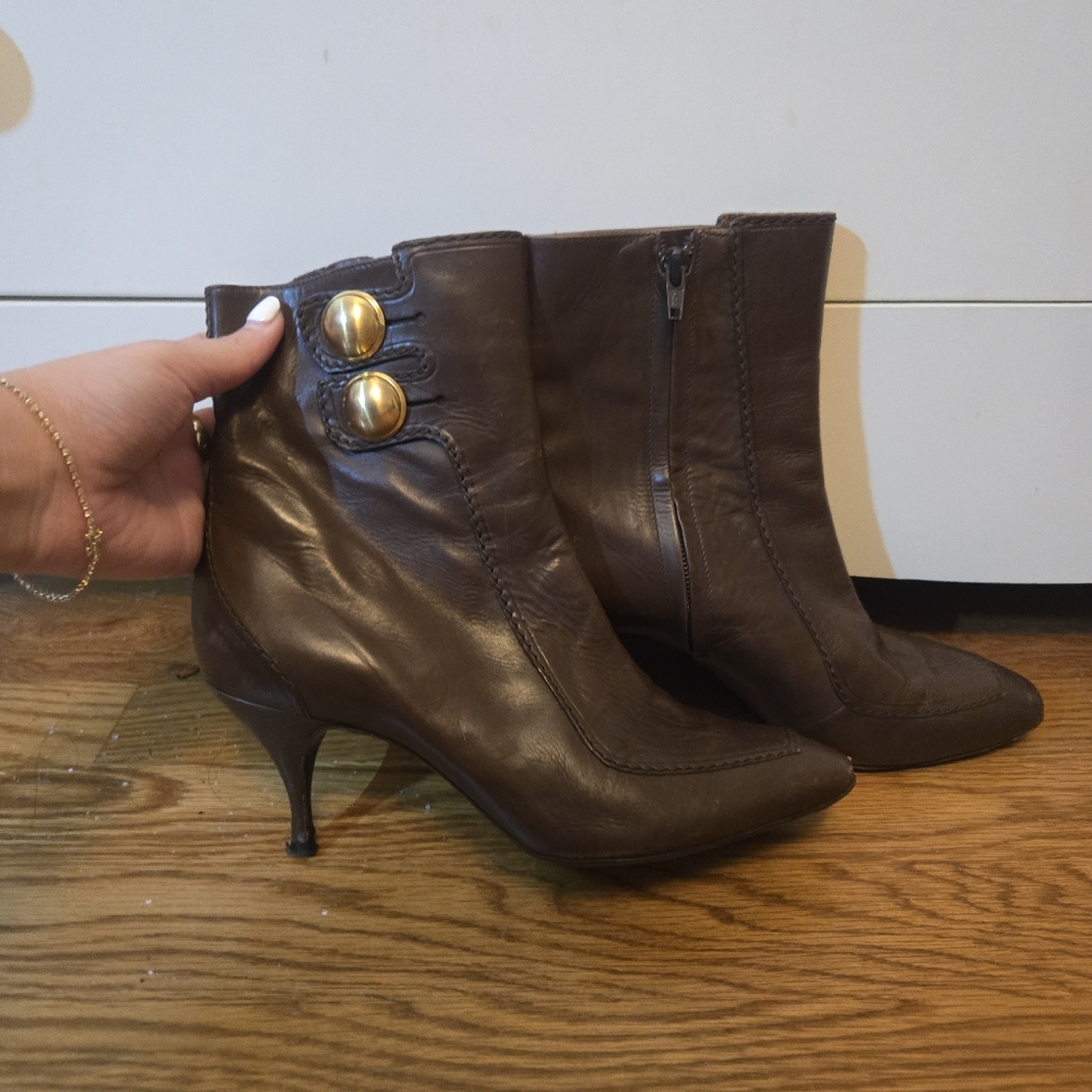Celine Brown Ankle Boots with Button Detail size 37 Vintage Worn - Picture 2 of 8